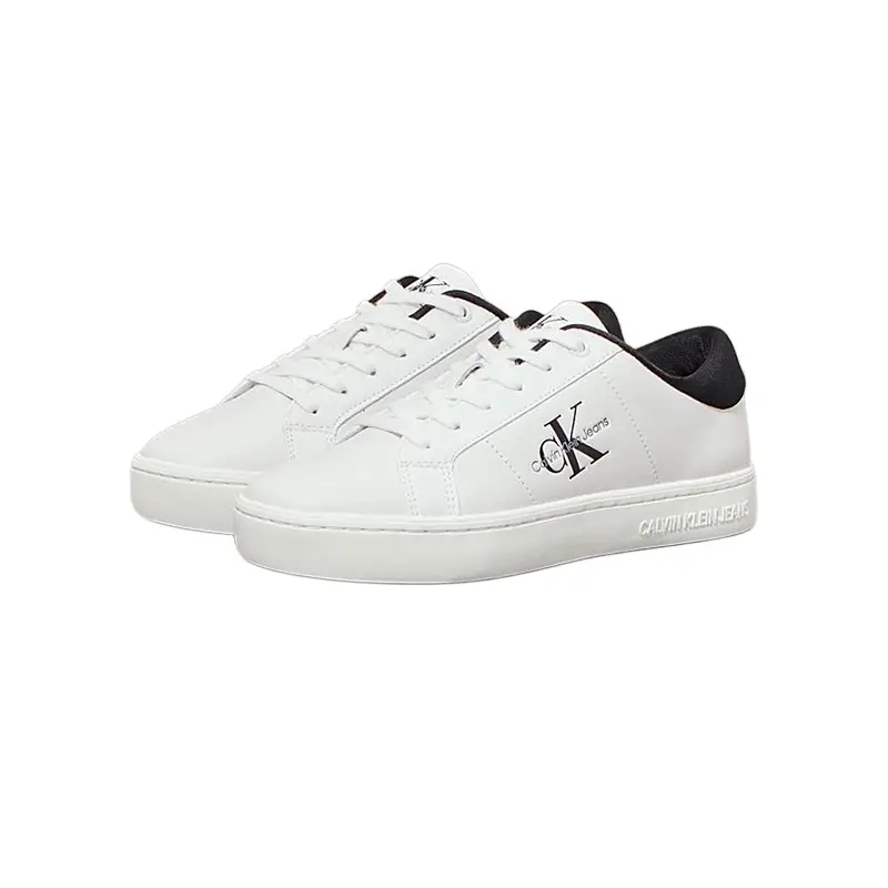 Calvin Klein/Calvin Klein Women's Leather Sneakers White Shoes Silver Department Store 301458