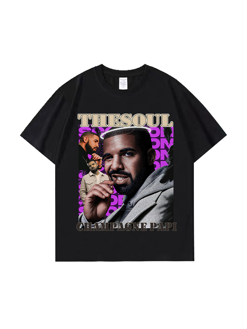 European and American Hip Hop Rapper T-Shirt Same Style Retro Poster Washable Old T-Shirt Loose Large Size Top Male Foreign Trade