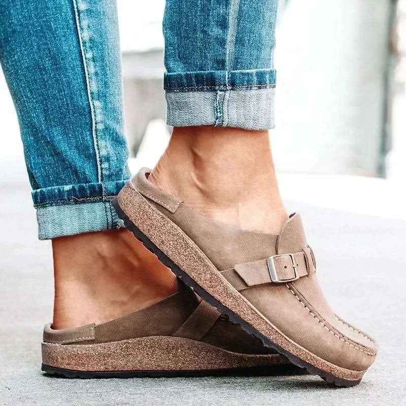 wish Foreign Trade Large Size Doug Shoes Vintage wish Half Slippers Casual Lazy Shoes Slip-on Half-support Flat Shoes