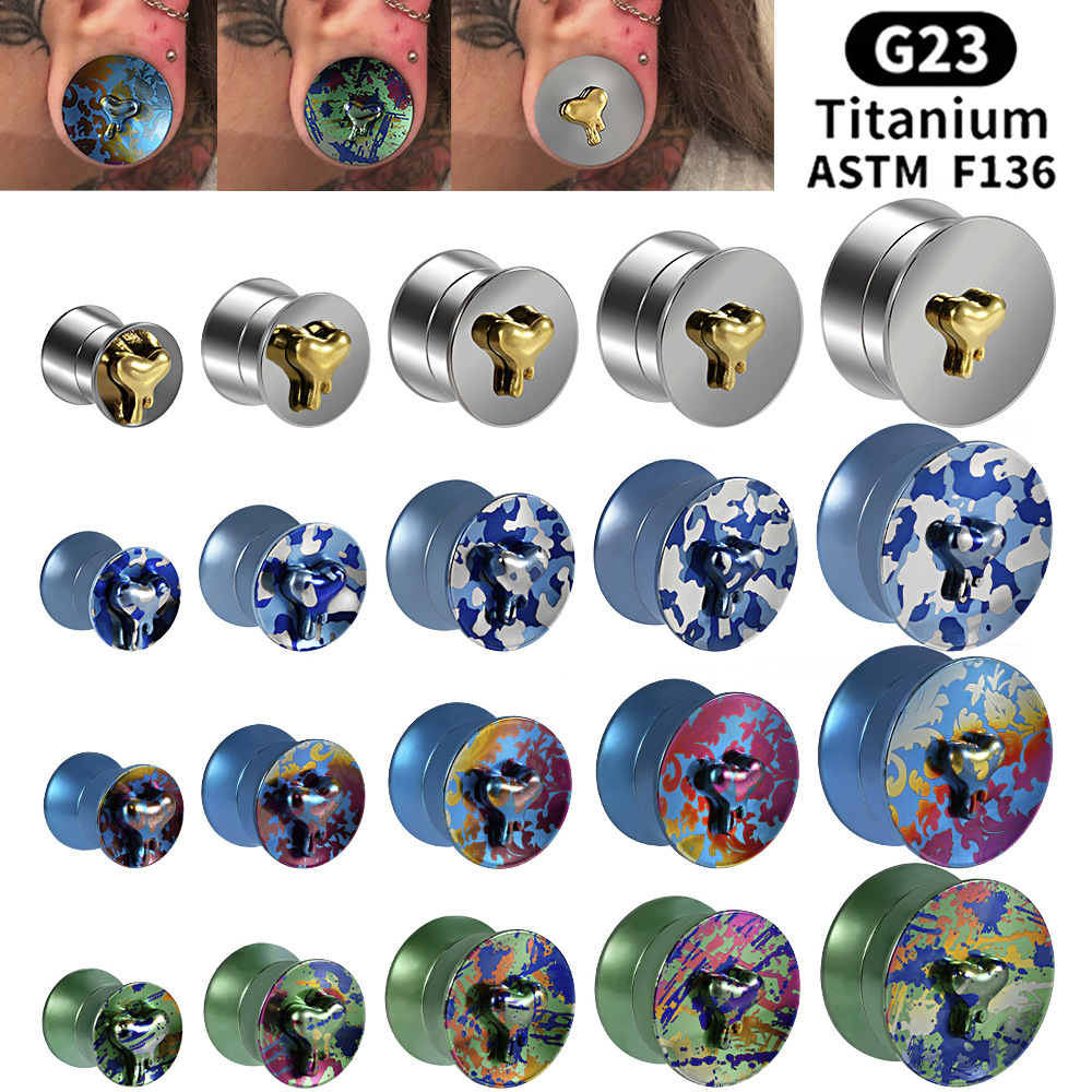 Cross-Border G23 Titanium Heart Melting Auricle Colorful Electroplating Inner Thread Hollow Waist Drum Auricle Piercing Earrings