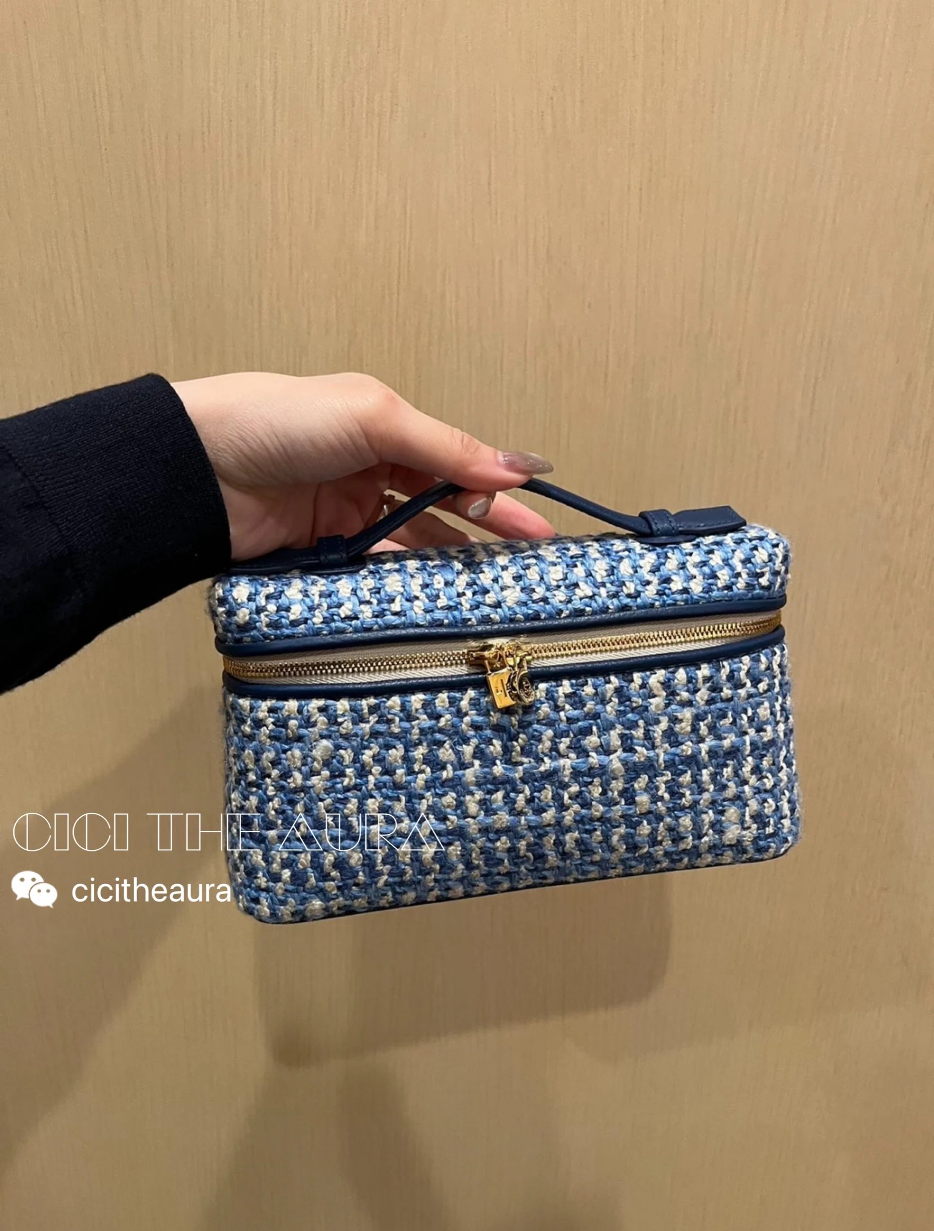 Loro Piana 蓝白粗花呢拼皮链条包 高版