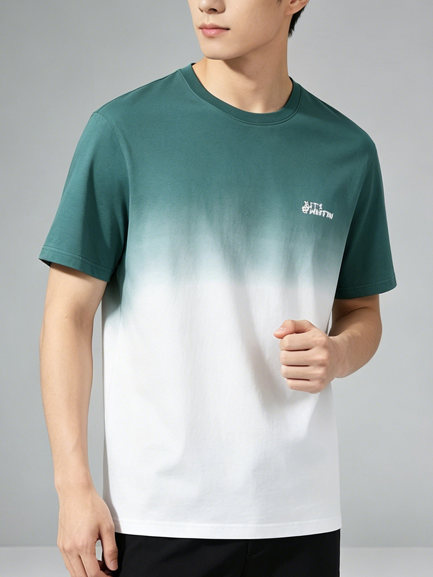 Haijianbiao Pure Cotton Short-Sleeved T-Shirt for Men in Summer, Skin-Friendly, Breathable, Thin, Printed Gradient Color Round Neck Top for Men 2W058