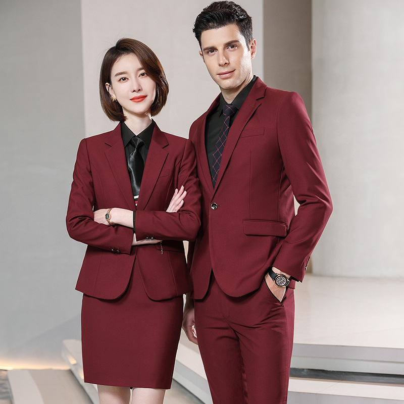 Wine Red Suit Men's and Women's Same Style Korean Style Business Slim Fit Professional Wear Professional Field Elite Same Style Work Suit