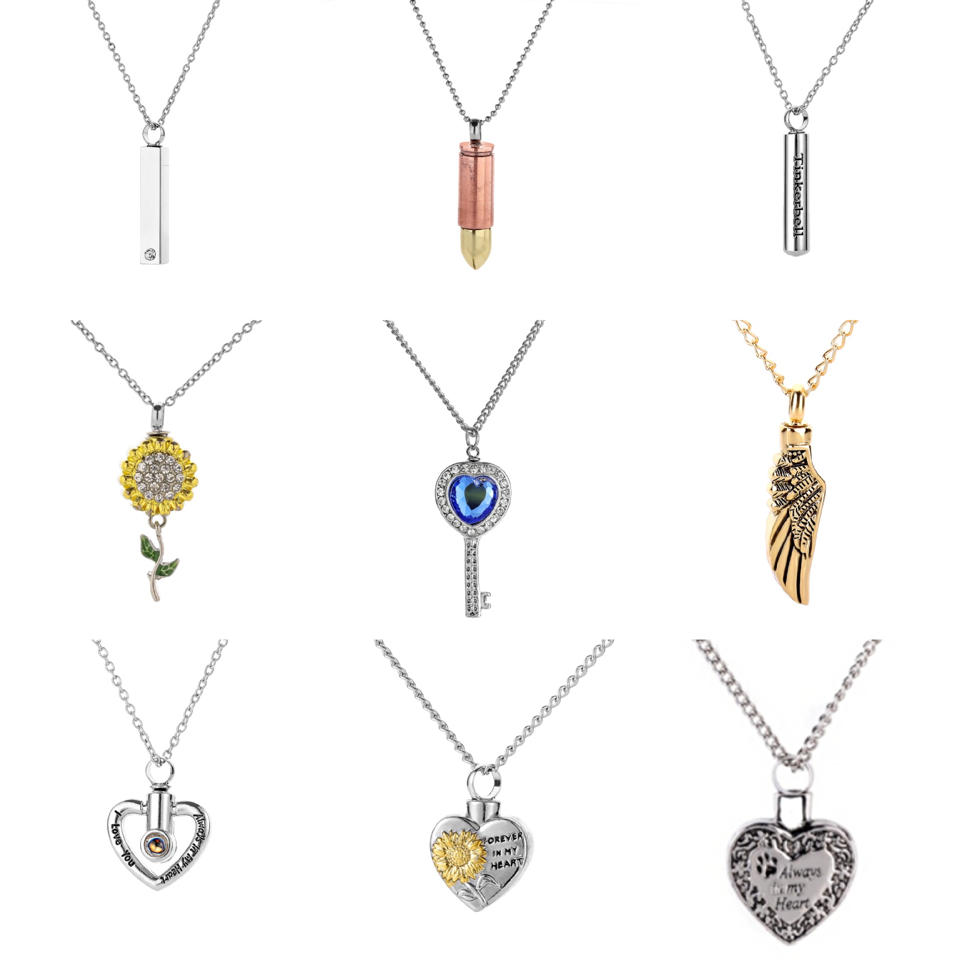 Animal Pet Cremation Ashes Memorial Love Heart Pendant Openable Crystal Urn Necklace Pet Memorial Pendant Foto QC de 1688 na Qualit.ly