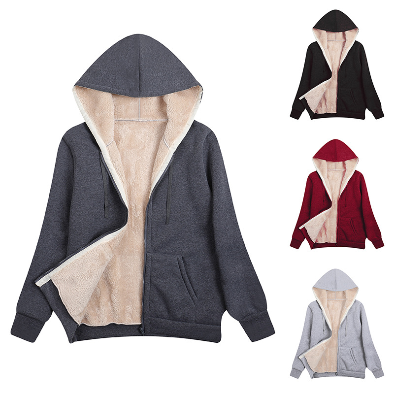 European and American Cross-Border Amazon 2024 Winter Popular Velvet Plus Size Women's Hooded Sweatshirt Plush Women's Jacket in Stock
