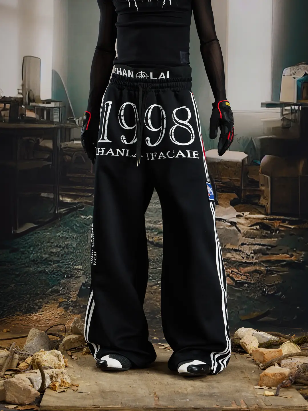 Unmanned Island Double-Waistband Jersey Sports Style American Street Classic Color-Block Casual Pants Sweatpants Long Pants