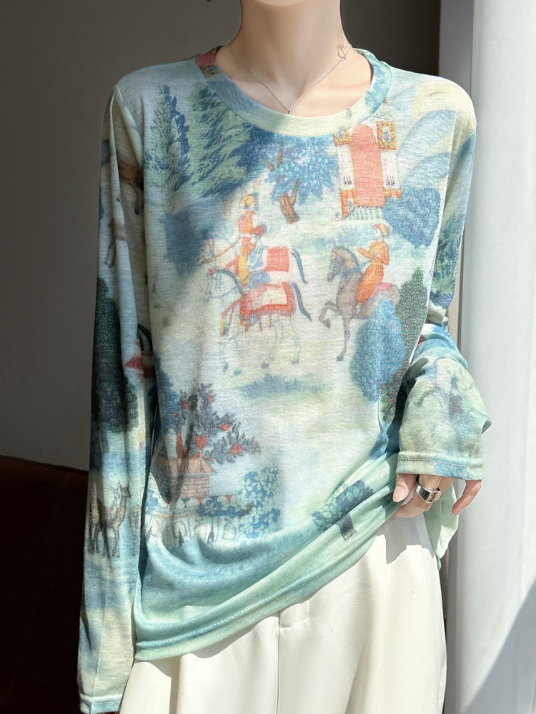 High-End Stylish Long-Sleeved T-Shirt for Women 2026 Spring and Summer New Retro Fashion Knitwear Lazy Style Base Shirt