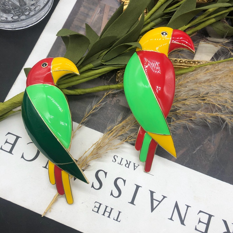 Western retro style color enamel glaze advanced design parrot brooch pin cute elegant bird all-match pin