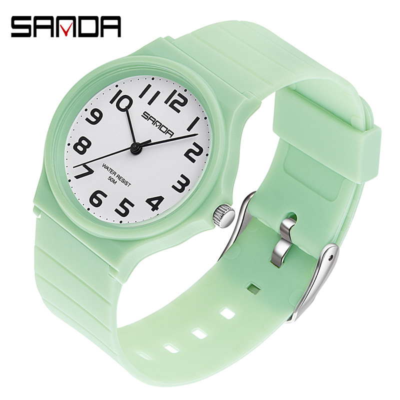 Sanda Creative and Personalized Women's Watch, Fashionable Waterproof Student Exam-Specific Watch, Men's Simple Resin Strap Quartz Watch