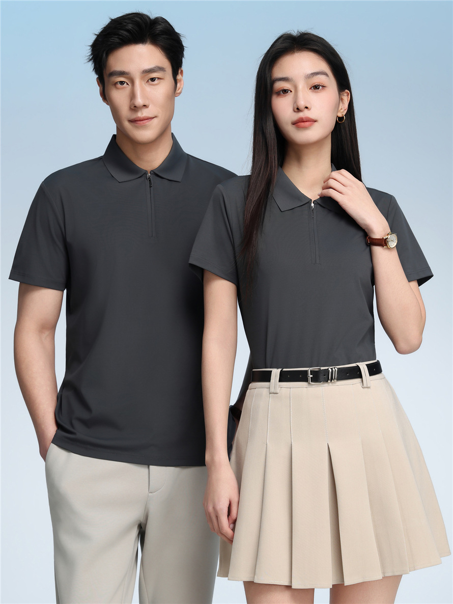 180g Nylon-Polyester Perforated Quick-Dry Polo Shirt Short-Sleeve Turn-Down Collar T-Shirt with Zipper, Unisex Workwear, Custom Logo