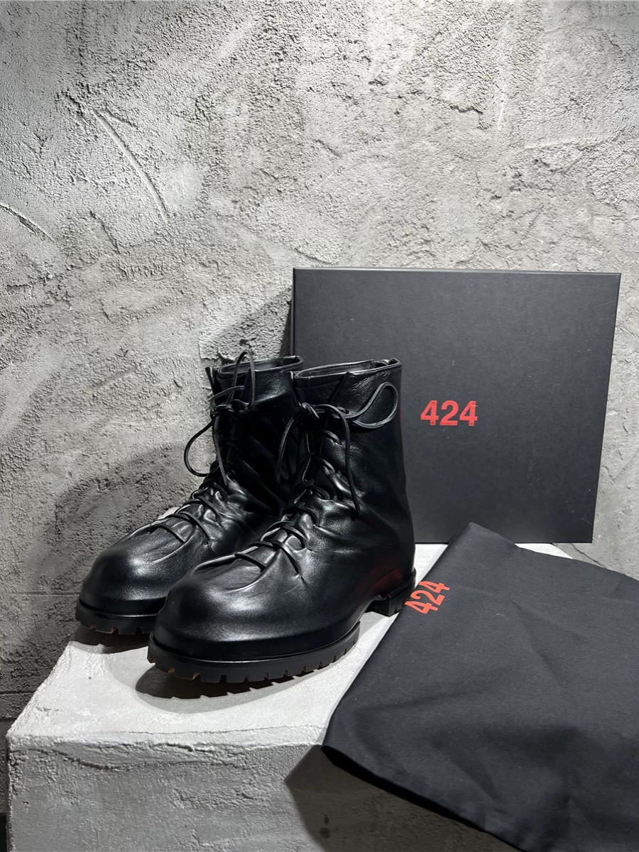 Xuanzhan Autonomous 424 on Fairfax Dark Style Chunky Heel Wrap-Around Thick-Soled High-Top Shoes Pleated Retro Martin Boots
