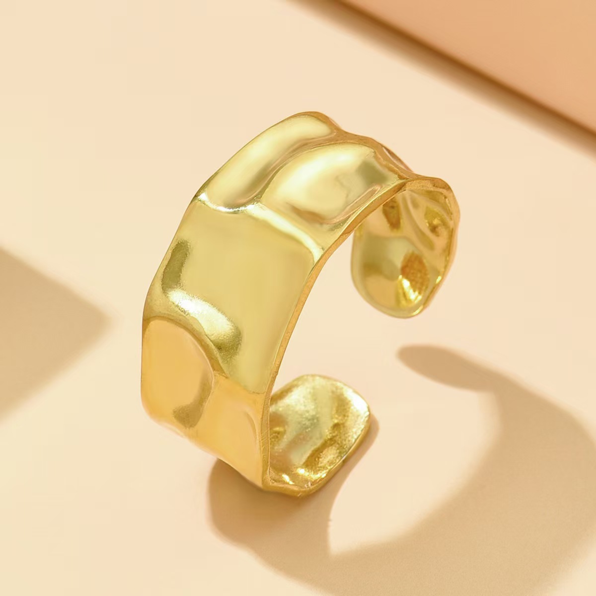 Cross-border Retro Baroque Style Ring Women's Opening Irregular Knocking Pattern Wide Face Niche Ring Titanium Steel Ring