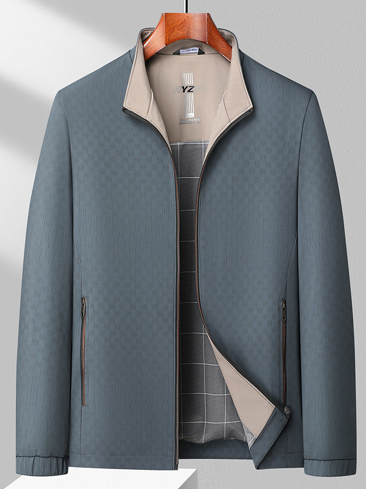 Fan-proof Plaid jacket men's workwear spring and autumn business administrative cadre stand collar men's coat dad wear 2405