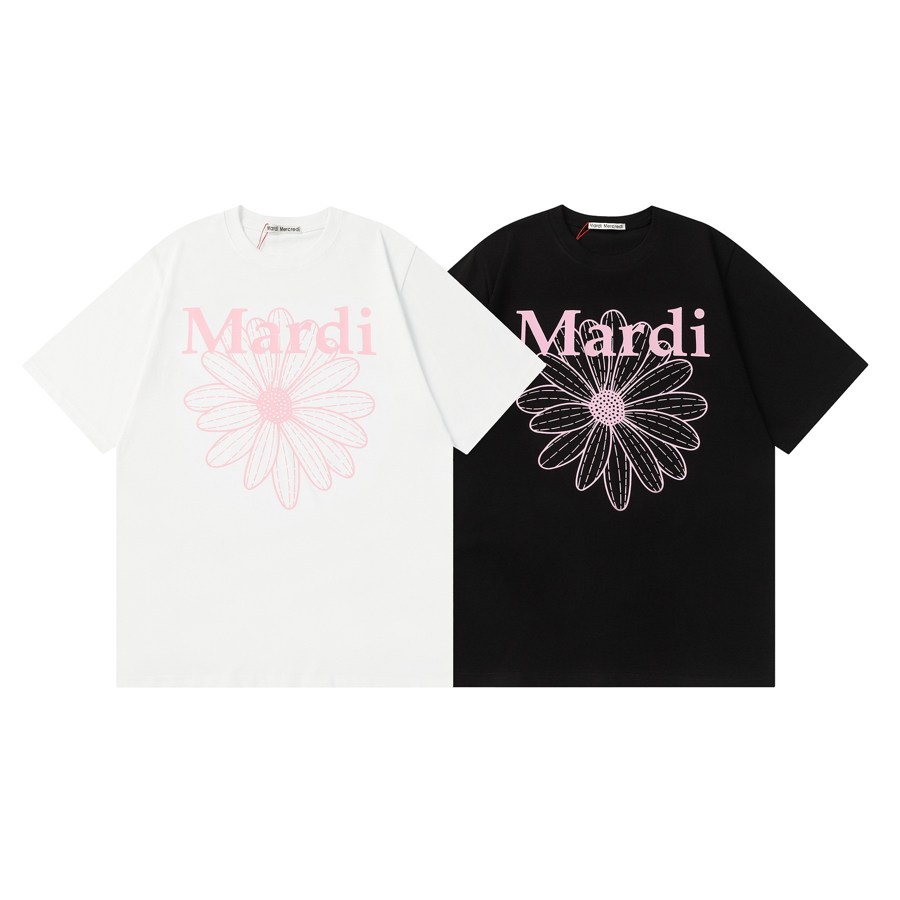 2025 Summer Korean Trendy Brand New Mard* Letter Chrysanthemum Print Classic Versatile Unisex Short-Sleeve T-Shirt