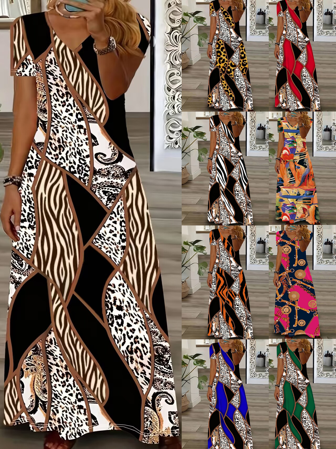 2024 spring and summer European and American women's clothing Amazon wish new cross-border foreign trade printing fashion national style dress women