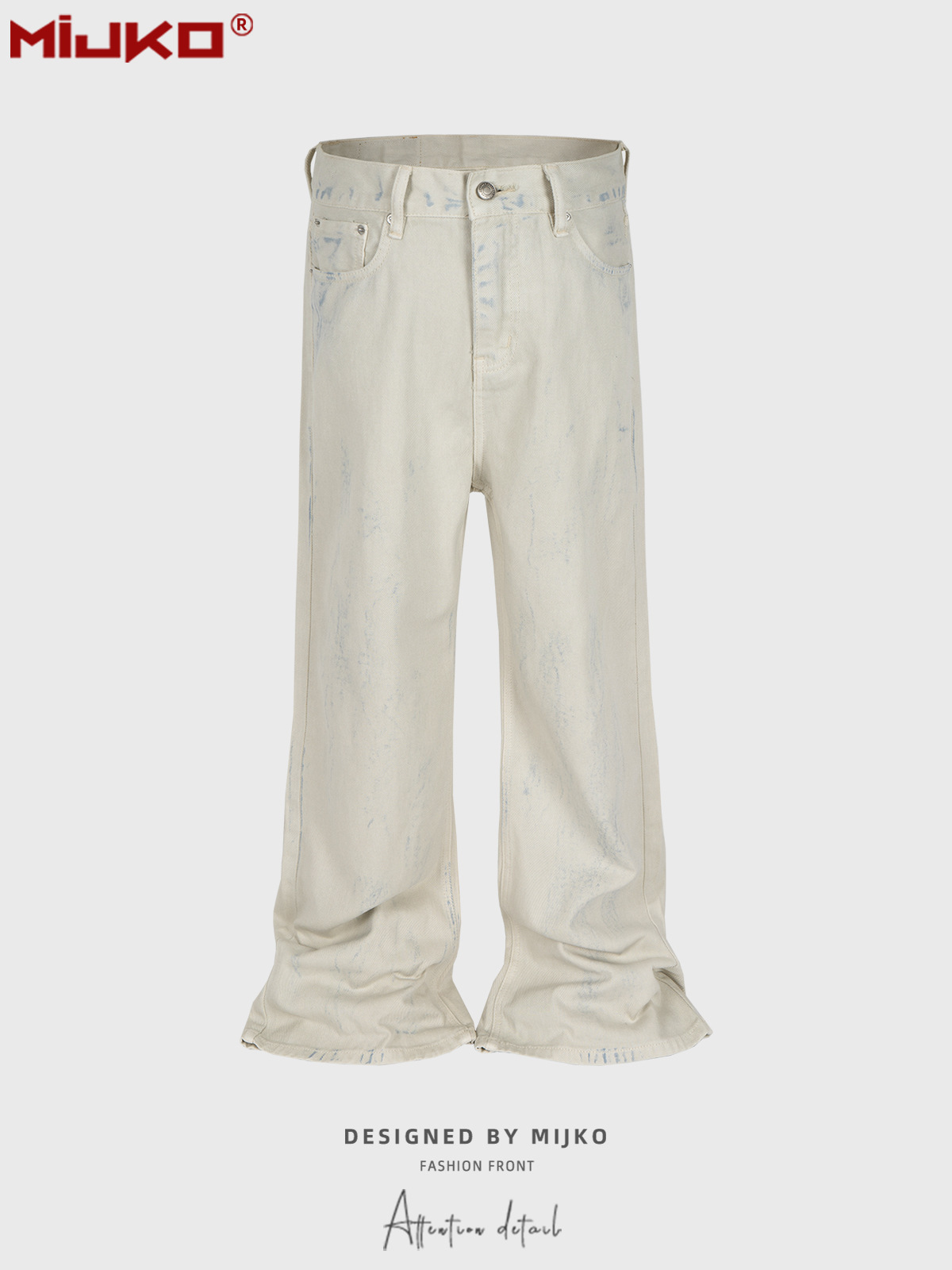 MIJKO Men's Wear Women's Splash Paint Embellished Trousers Men's and Women's Slight Wide-legged American Style Vintage Wash Jeans Trendy