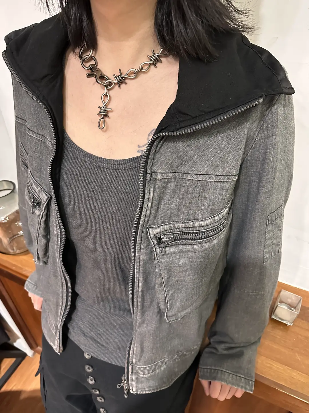 "Rabbit. B" vintage Retro old silver thorns iron net punk pants chain necklace accessories accessories