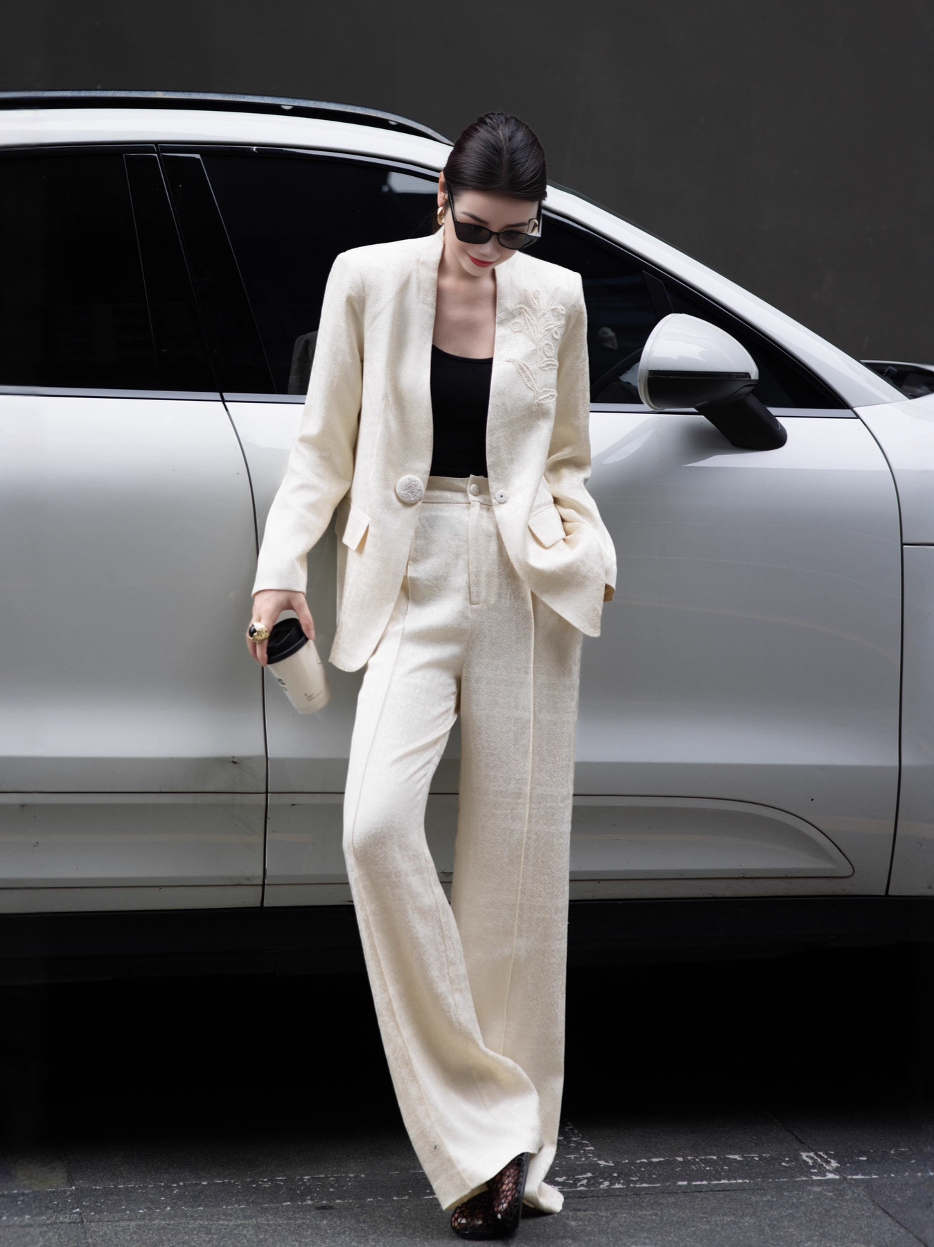 2025 Autumn High-Quality Rayon Jacquard Casual Fashion Suit for Women, Old Money Style Blazer and Wide-Leg Pants Two-Piece Set