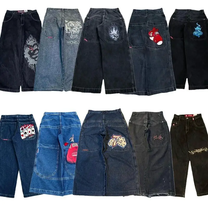 Cross-border e-commerce JNCO wide-legged jeans men's Y2K hip-hop Harajuku high-quality street casual loose pants