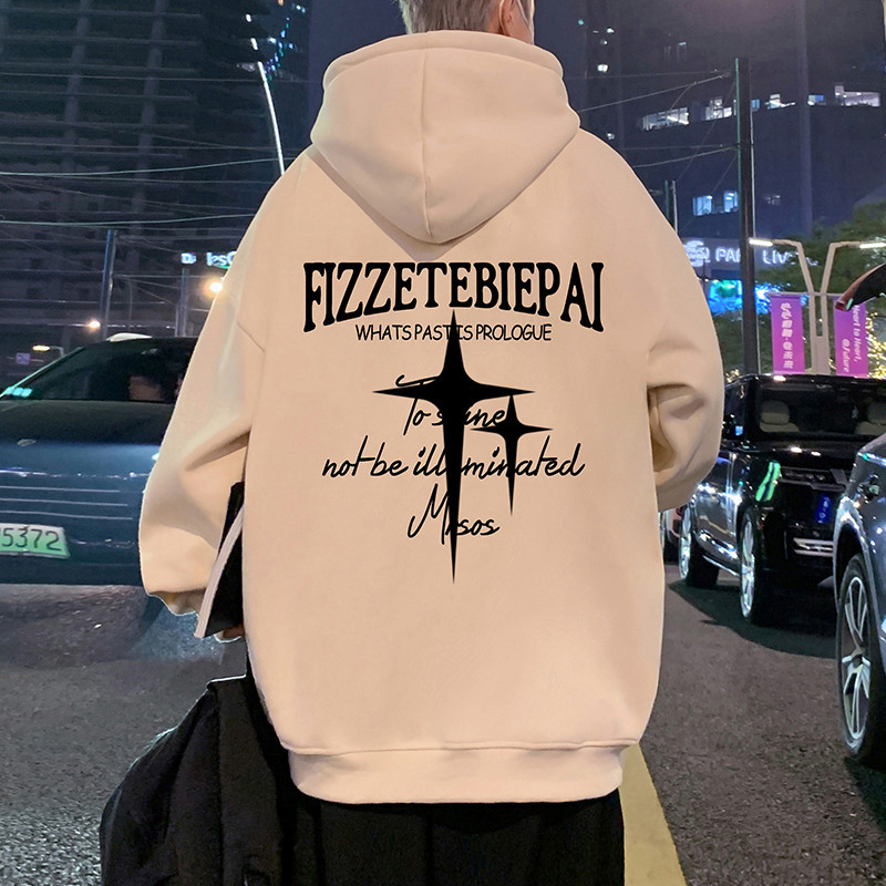 American Retro Hooded Sweatshirt Men's Autumn and Winter fleece-lined Hong Kong Style Fashionable Couple's Coat oversize Heavy Top