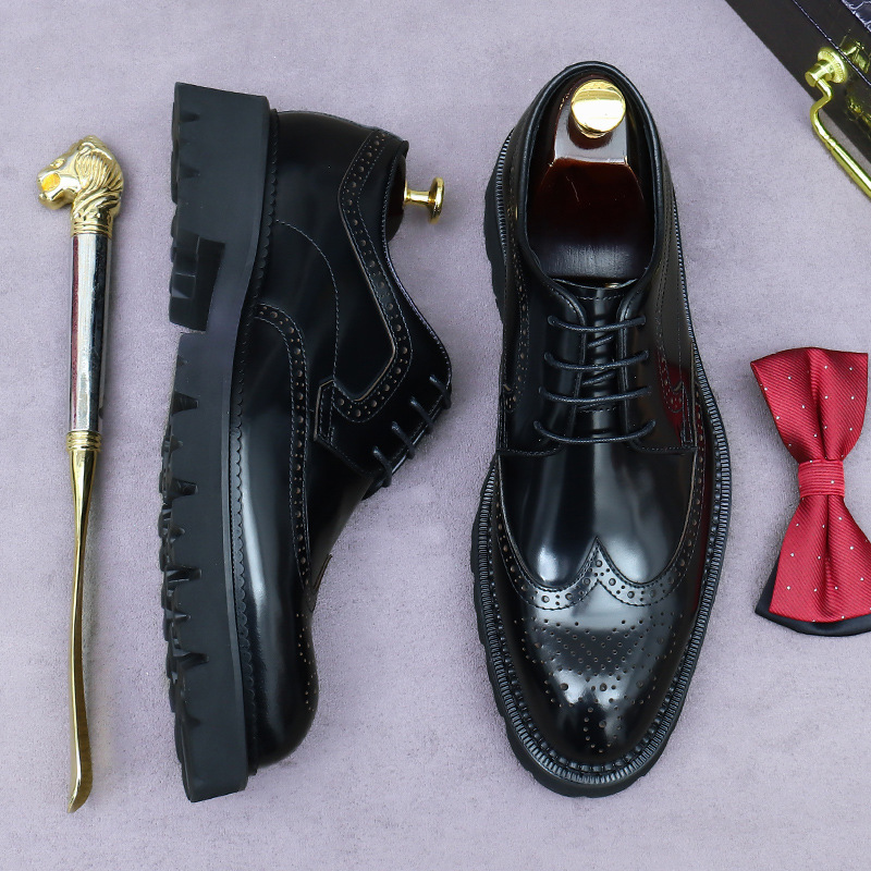 [Big Promotion] Leather Shoes Men's Brogue British Business Formal Shoes Men's Leather Shoes Wedding Genuine Cowhide Office Shoes Free Shipping