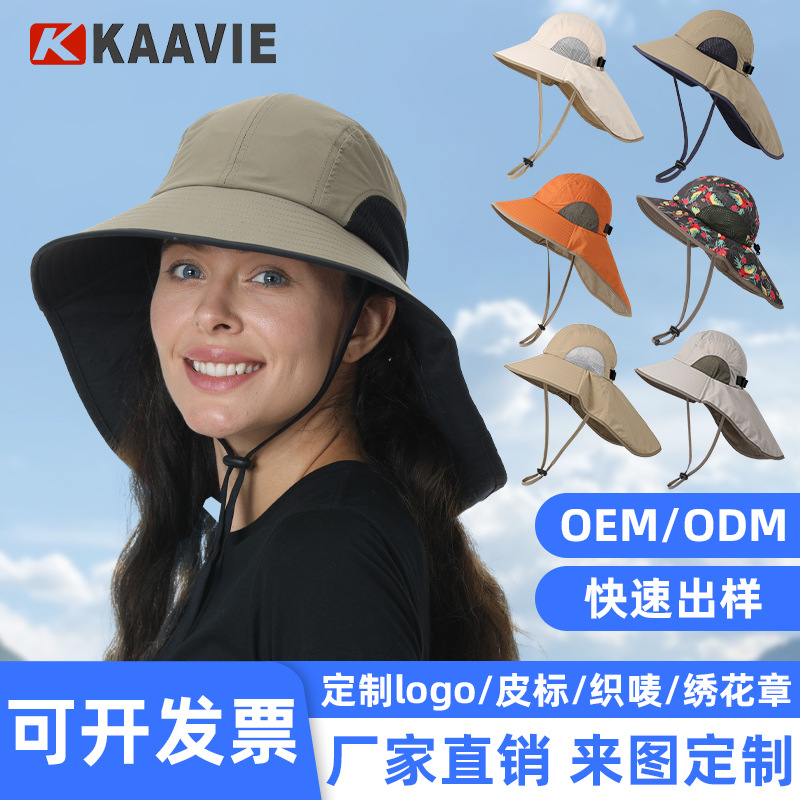 Embroidered LOGO Windproof Riding Shawl Sunshade Hat Custom Cross-border Explosion Large Cornice Foldable Board Sunscreen Hat