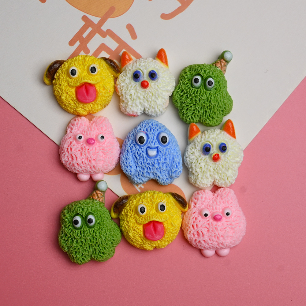 Funny Cute Plush Monster Series Resin Accessories DIY Cream Gel Accessories Hairpin Headwear Handmade Material