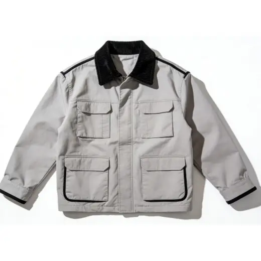 Right Side Seam Line, Half Frame Interior, Hollow-Out Design, Contrasting Corduroy Collar, Two-Tone Lapel Jacket 88031202