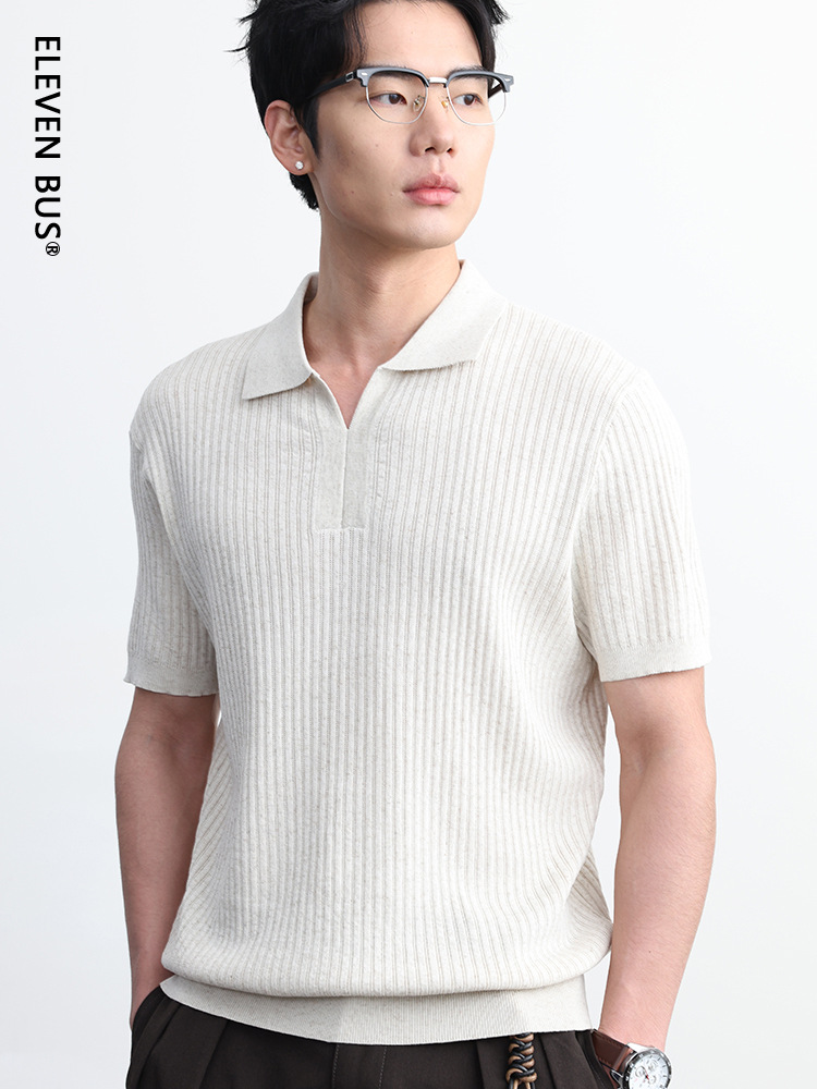 Light Luxury Linen Polo Shirt Short-Sleeved Lapel Summer High-End Knitted T-Shirt Non-Iron Lyocell Top for Men