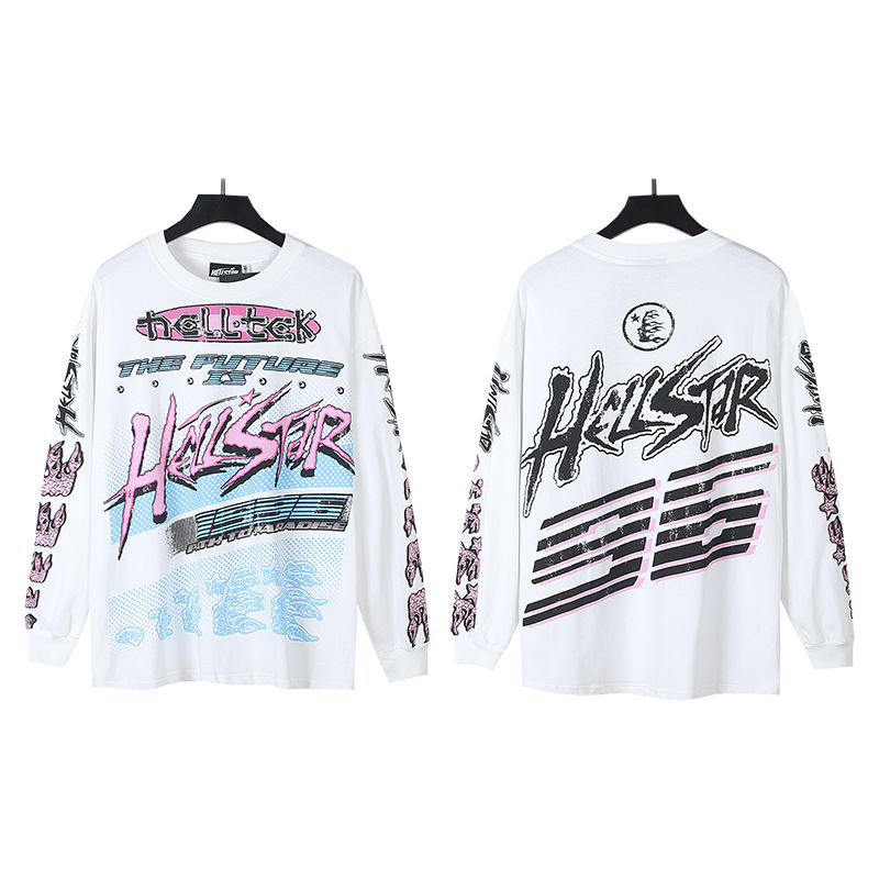 high quality European and American fashion brand Hellsta hip hop printed high quality cotton long sleeve men and women hip hop T-shirt long sleeve