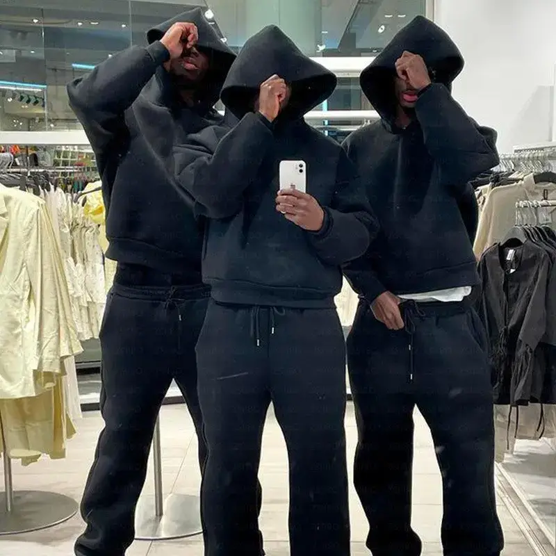 European and American Casual Couple Fashion Hoodie Sweatshirt Solid Color Loose Double Pocket Embroidered Sweatshirt and Sweatpants