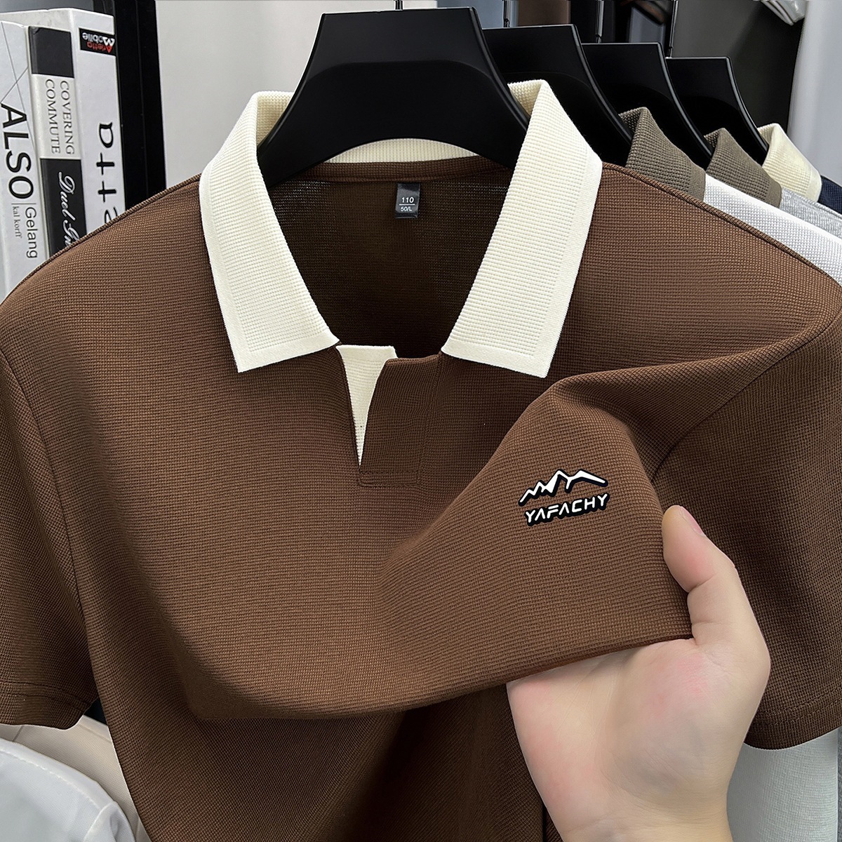 Men's New Summer Style Polo Shirt with Lapel, Short Sleeves, Double-Sided Mercerized Xinjiang Long-Staple Cotton, Plain Weave Surface, Mesh Pattern