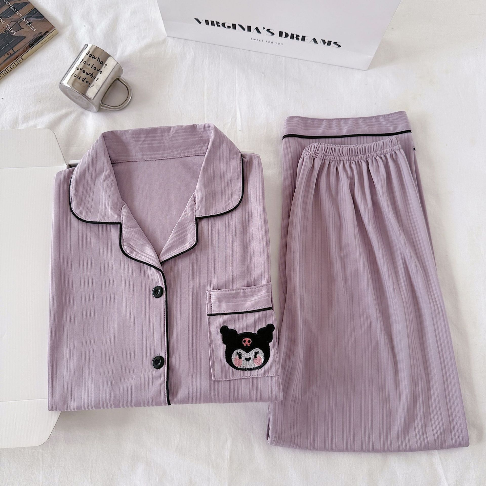 Imitation Cotton Pajamas for Women, Spring and Autumn Style, Long-Sleeved, Solid Color, Simple Button-Down Pajamas, Summer Women's Set, Home Wear, Can Be Worn Outside