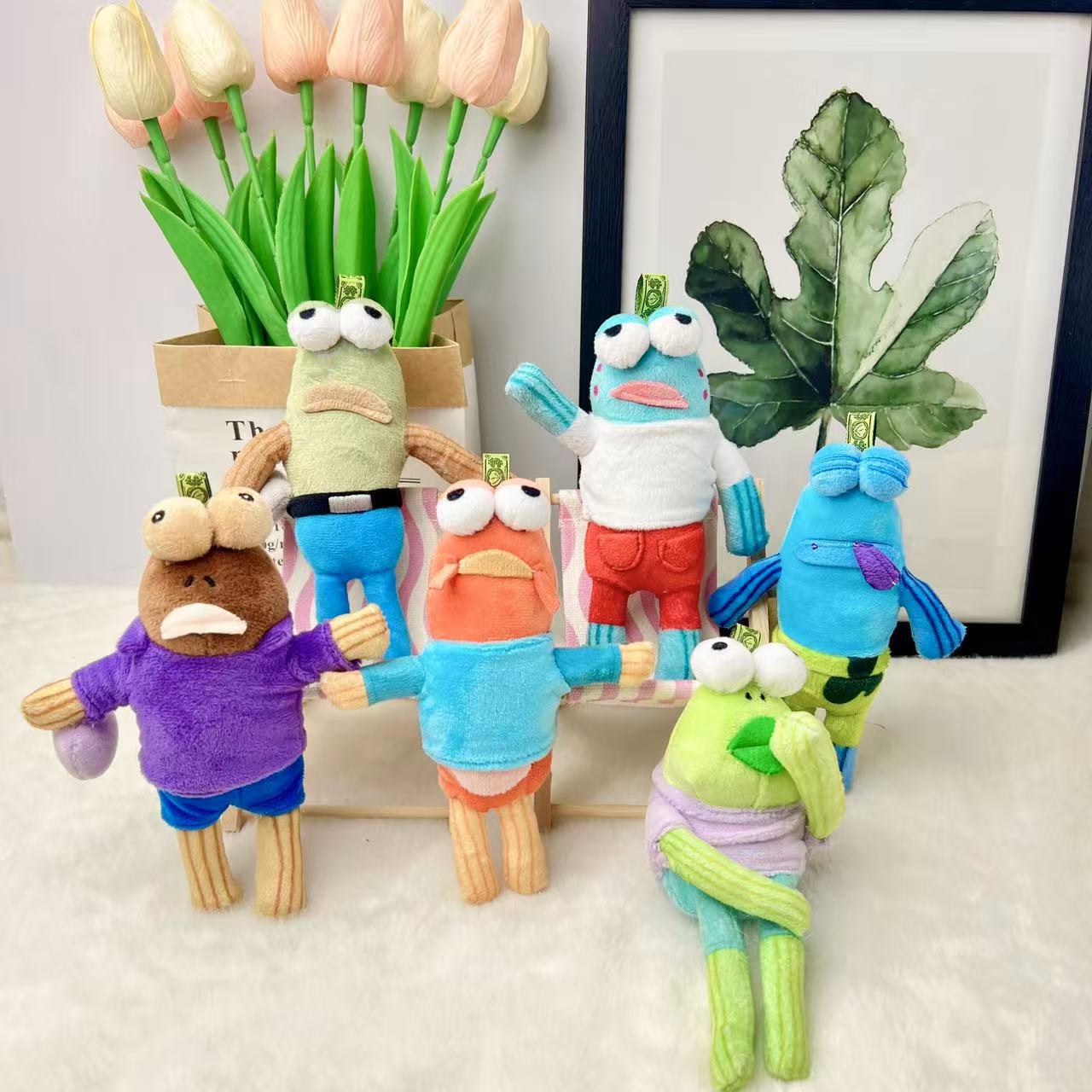Cute and Quirky Bikini Bottom Residents Plush Doll Keychain Cartoon Silly Fish Toy Keychain Decoration Wholesale