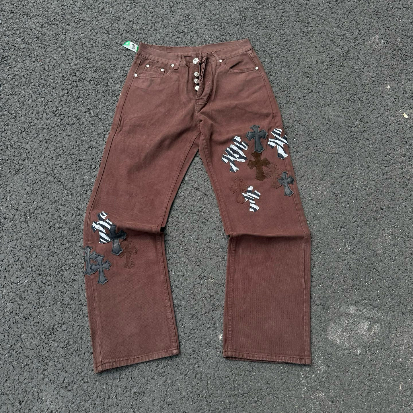 Cross-Border New Correct Version of Cross Jeans High Street Slim Jeans Trendy Brown Zebra Pattern Wholesale
