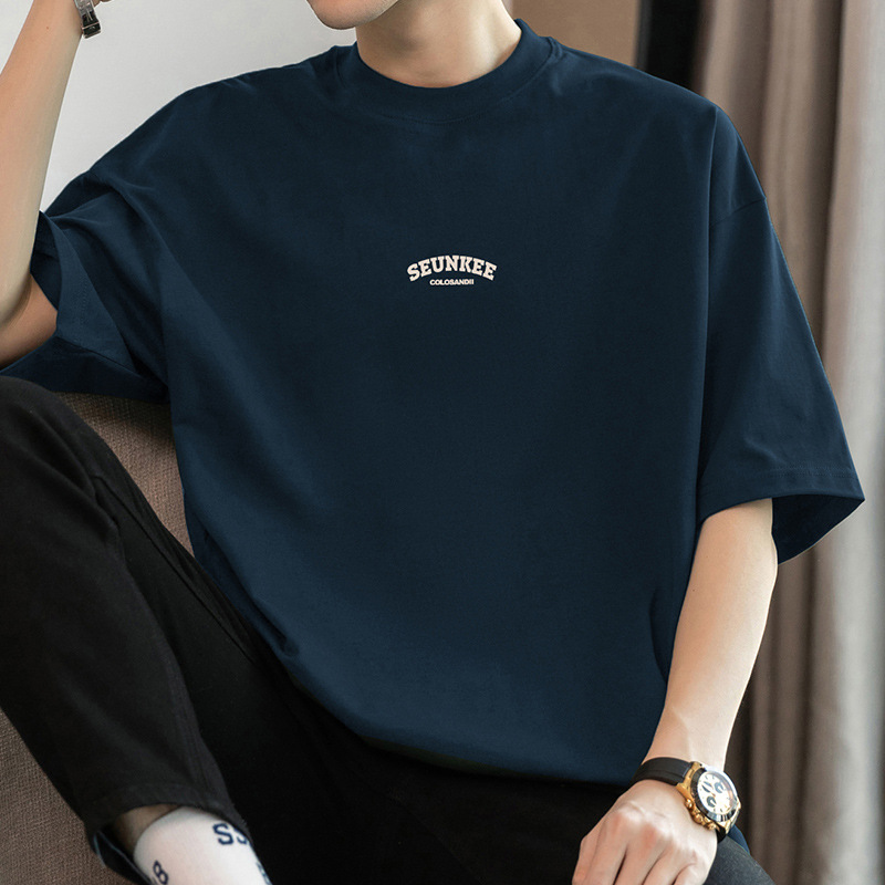260g American Heavy Cotton T-shirt Men's Short-sleeved Round Neck Clothes Summer Trendy Cotton Half-sleeved Loose T-shirt