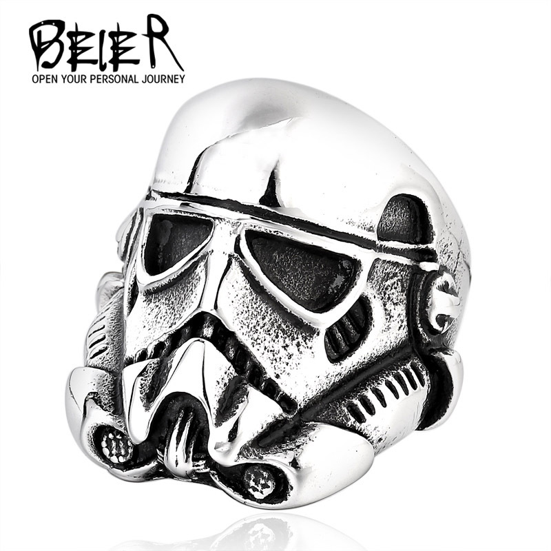 Beier European and American Film and Television Jewelry Wholesale Titanium Steel Men's Star Wars White Soldier Ring Retro Stainless Steel Clearance