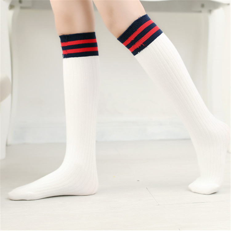 Spring and Autumn Children's Striped Sports Socks with Two Stripes, Cotton Mid-Tube Socks, Student Two-Stripe Straight Children's Basketball Socks