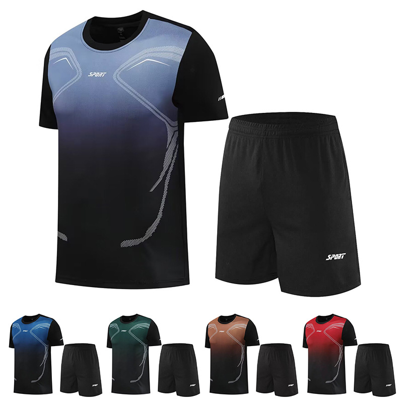 Gradient Casual Sports suit Men's 2024 New Round Neck Clothes Short-sleeved T-shirt Summer Short-sleeved Shorts Trendy