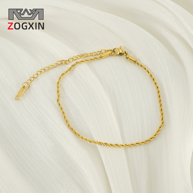 Fashionable and Simple Stainless Steel Anklet for Women, Versatile DIY Chain-Style 18K Braided Gold-Plated Women's Anklet