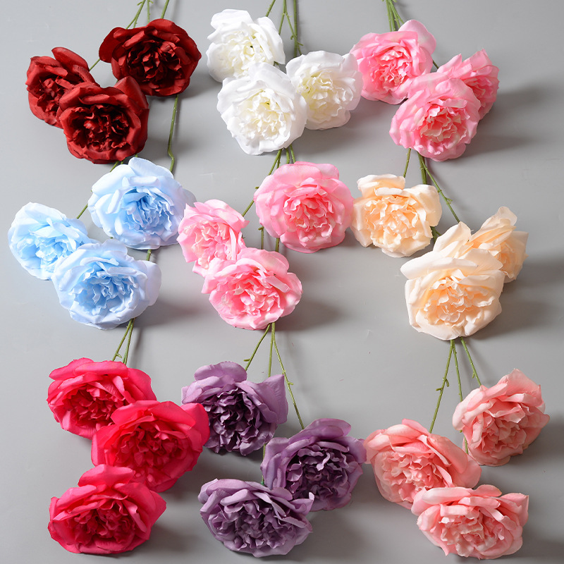 Simulated 3-Headed Rose Austin Big Martin Home Wedding Hall Decoration Photography Props Artificial Flowers Wholesale