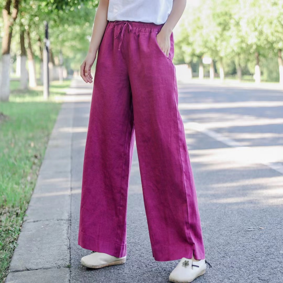 2025 New Casual Linen Straight-Leg Pants Loose and Easiest for Match Solid Color Linen Pants Women's Casual Easiest for Match Wide Leg Pants