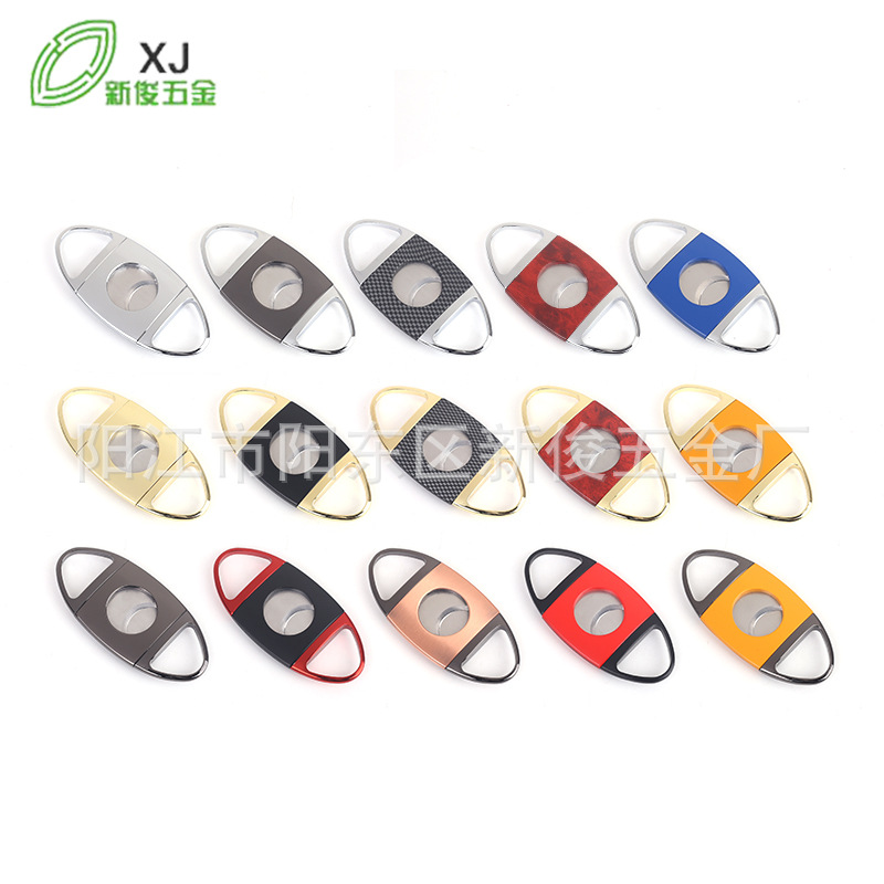 Factory direct supply multi-color zinc alloy Cigar scissors simple stainless steel double-edged cigar knife can be printed LOGO