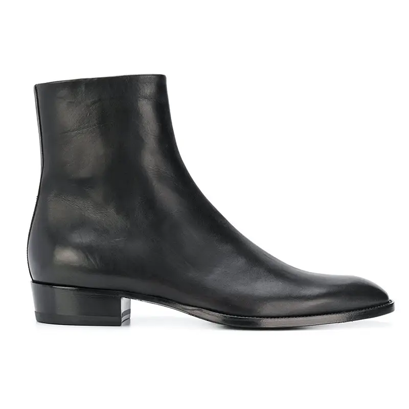 Chelsea Boots Men's Pointed-Toe Authentic Leather High-Top Spring Chelsea Boot Men New British Style Zipper Boots