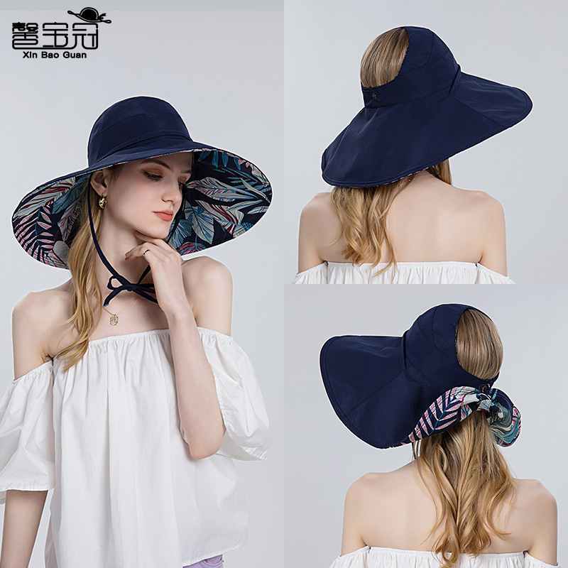 8086 New Leaf Pattern Sunshade Hat Women's Summer Half Empty Top Ponytail Fisherman Hat Big Brim Sunscreen Hat
