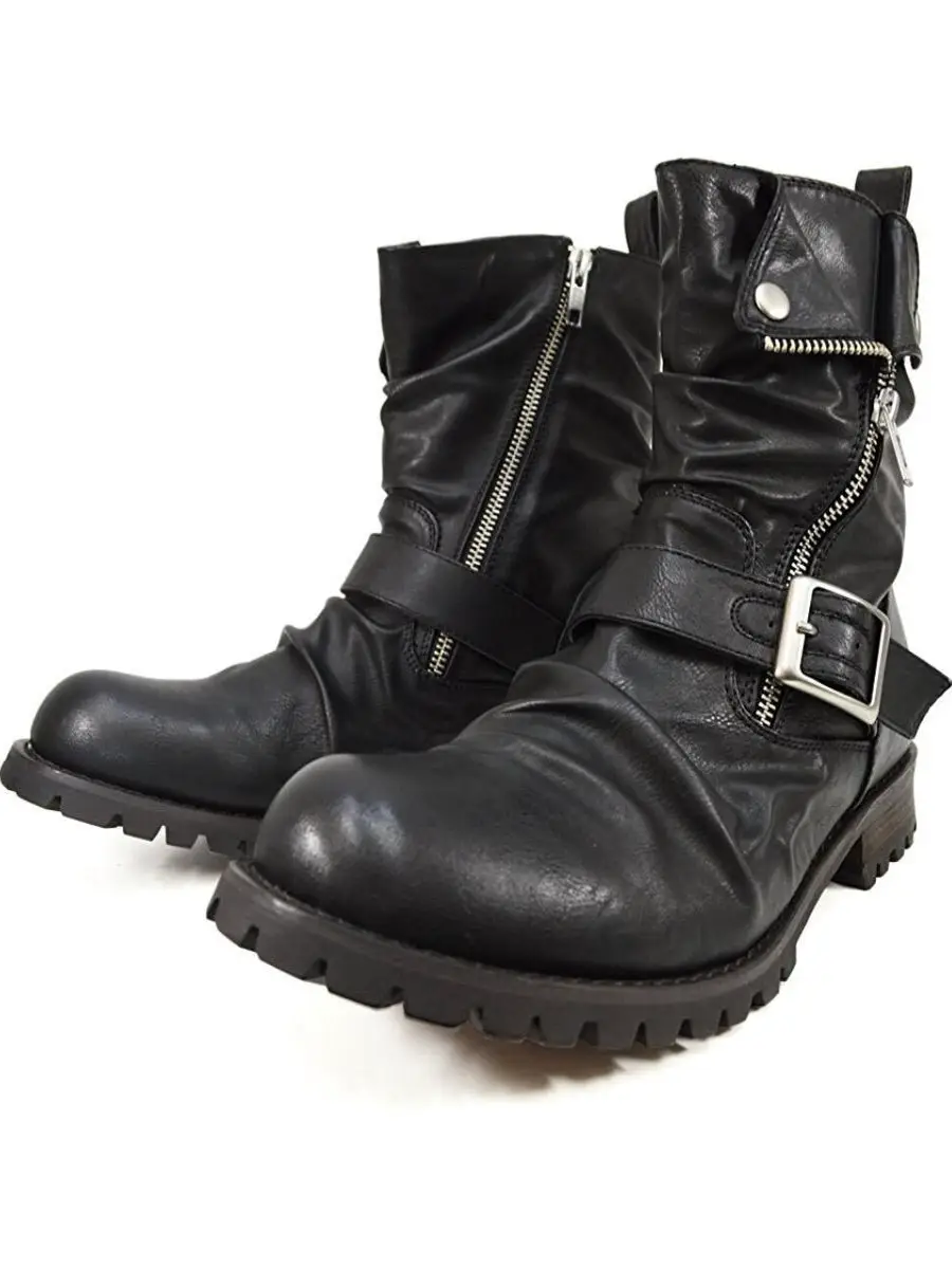 Dark and ancient pleated Western cowboy boots for men and women, vintage motorcycle boots, Chelsea boots, Martin boots, workwear boots, and short boots