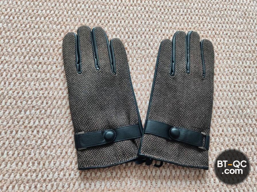 Men's Autumn and Winter Leather Patchwork Plaid Warm Gloves Plus Velvet Thickening Coldproof Waterproof Anti-Pilling Wholesale QC