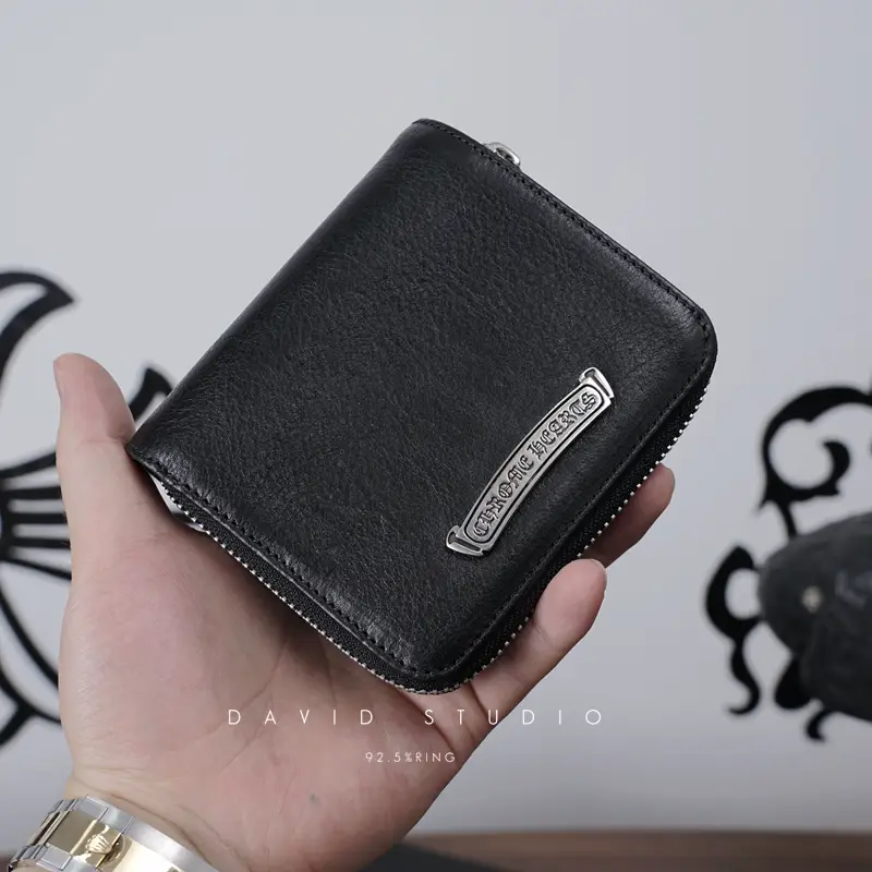 David Studio Italian Cowhide Short 925 Sterling Silver Accessories Trendy Couple Wallet Clutch Zipper Bag