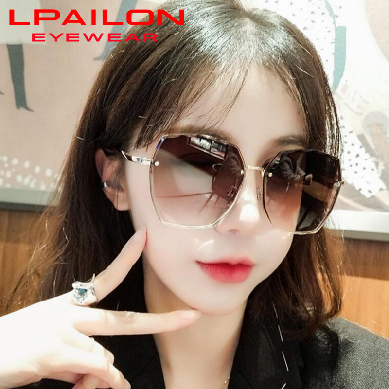 New Fashion Trendy Korean Style Plain Sunglasses Anti-Uv Sun Protection Sunglasses for Women Rimless Big Face Glasses Wholesale