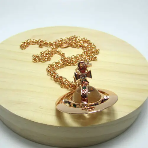 Rose Gold Large Glass Three-Dimensional Bead Saturn Necklace B8158
